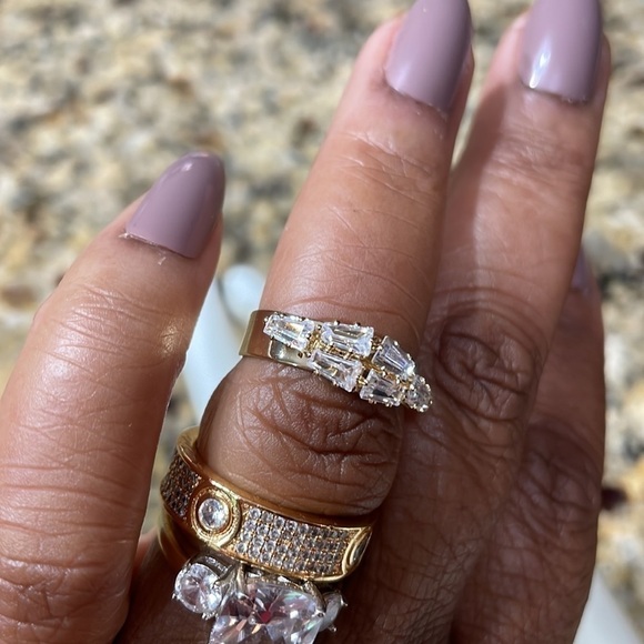 Cubic Zirconia Cluster Stacked Gold Adjustable Ring - Picture 10 of 14